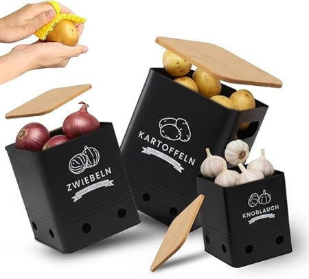 Cutii alimentare - Cutie Depozitare Cartofi, Set 3 Buc, pentru Cartofi Ceapa si Usturoi, Pastreaza Legumele Proaspete Mai Mult Timp