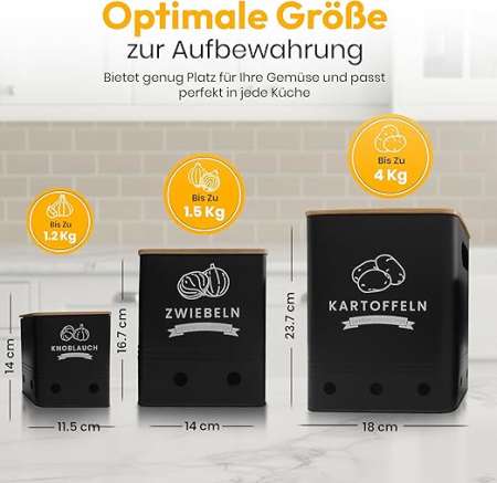 Cutie Depozitare Cartofi, Set 3 Buc, pentru Cartofi Ceapa si Usturoi, Pastreaza Legumele Proaspete Mai Mult Timp [4]