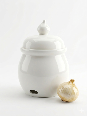 Cutii alimentare - Recipient depozitare ceapa, 25 cm inaltime, 16 cm diametru, capac, aerisire, depozitare legume, bucatarie