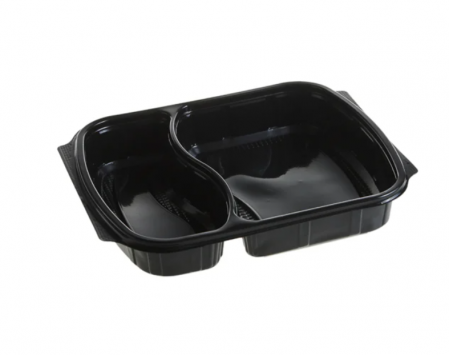 Caserole meniu 2 compartiment, PP, negru + Capac,100 buc/set [1]