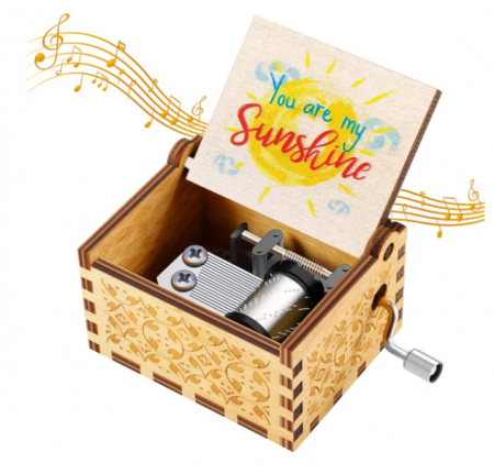 Cutie muzicală vintage din lemn cu manivelă, PeaMirmy, pentru soție, fiică, gravată cu laser sun [0]