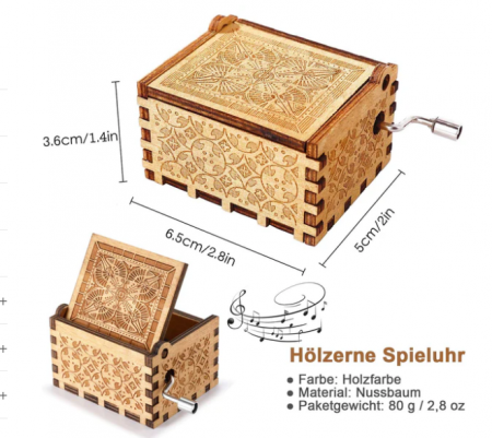 Cutie muzicală vintage din lemn cu manivelă, PeaMirmy, pentru soție, fiică, gravată cu laser sun [2]