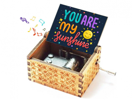 Cadouri Personalizate - Cutie muzicală vintage din lemn cu manivelă, PeaMirmy, pentru soție, fiică, gravată cu laser black
