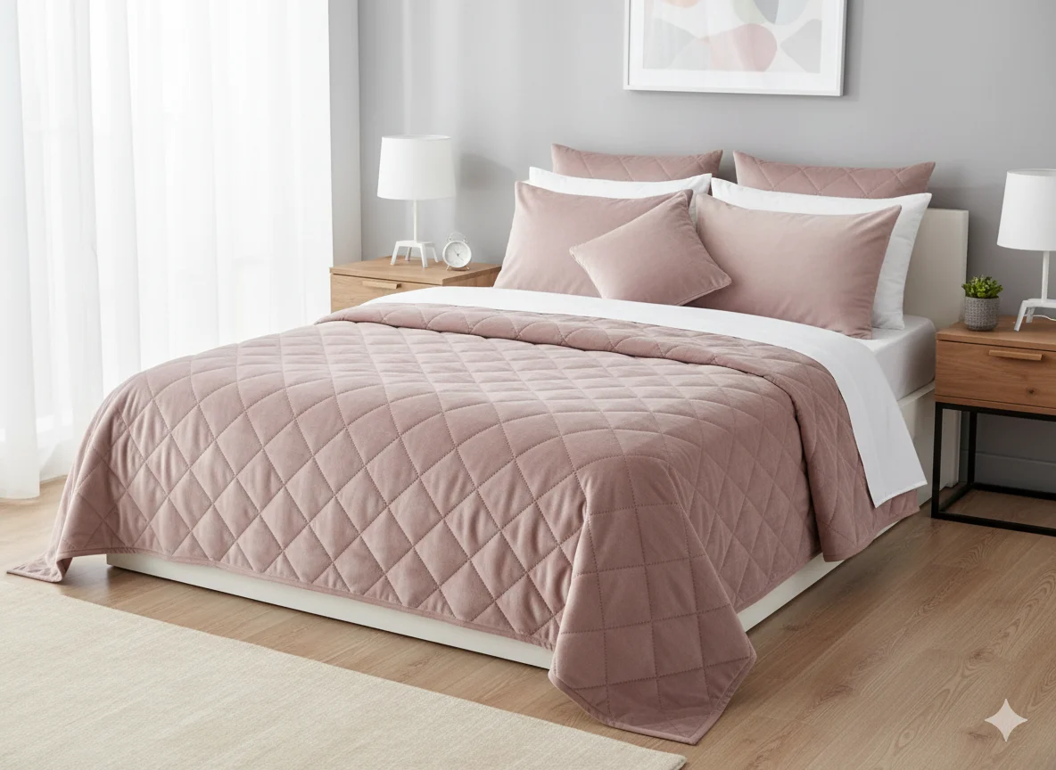 Textile Bucatarie - Cuvertura de pat velour, Somnart, 220×240 cm, cappucino