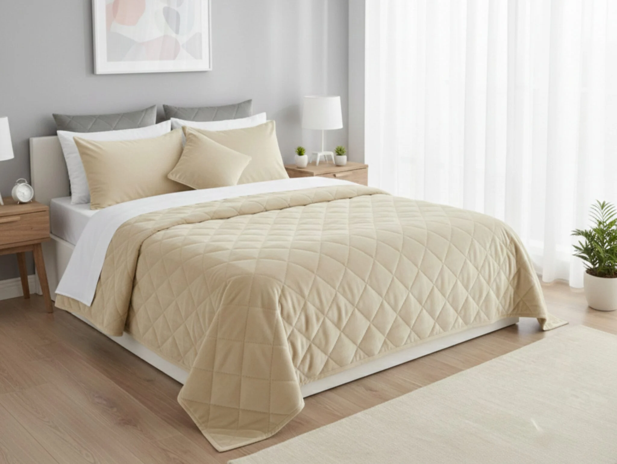 Textile Bucatarie - Cuvertura de pat velour, Somnart, 220×240 cm, crem