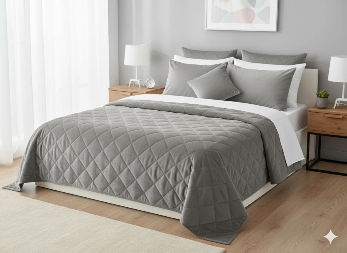 Textile Bucatarie - Cuvertura de pat velour, Somnart, 220×240 cm, gri
