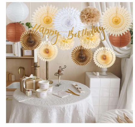 Decoratiuni pentru ziua de nastere pompoane din hârtie + banderolă “Happy Birthday” [6]