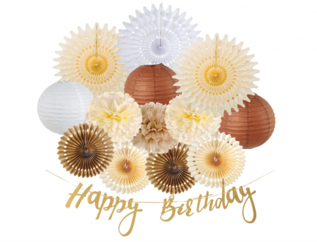 Lichidare Stoc - Decoratiuni pentru ziua de nastere pompoane din hârtie + banderolă “Happy Birthday”