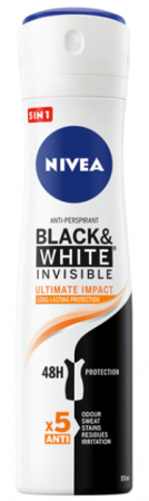 Deodorante si antiperspirante - Deodorant spray Nivea Black & White Invisible Ultimate Impact, feminin, 150 ml