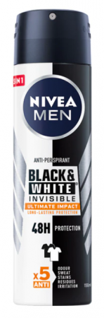 Deodorante si antiperspirante - Deodorant spray Nivea Men Black & White Invisible Ultimate Impact, masculin, 150 ml