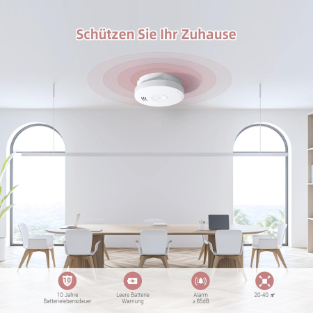 Detector de Fum cu Senzor Fotoelectric și Baterie Litiu 10 Ani – Certificat EN 14604, Alarmă 85 dB, Test/Stingere, Securitate Locuință [3]