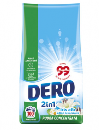 Detergent Rufe - Detergent pudra DERO 7.5 kg, automat, Iris alb, 100 spalari