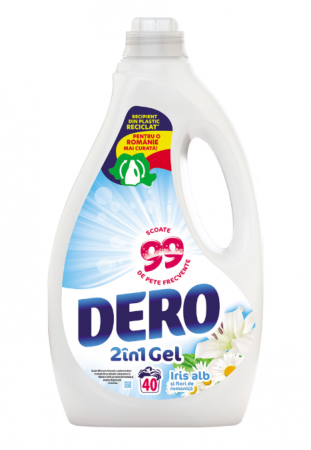 Curatenie - Detergent lichid Dero 2in1 Iris Alb si Flori de Romanita, 40 spalari, 2L