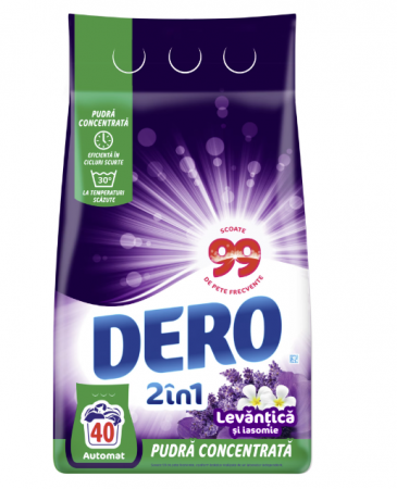 Detergent Rufe - Detergent de rufe pudra Dero 2in1 Levantica si iasomie, 3kg, 40 spalari