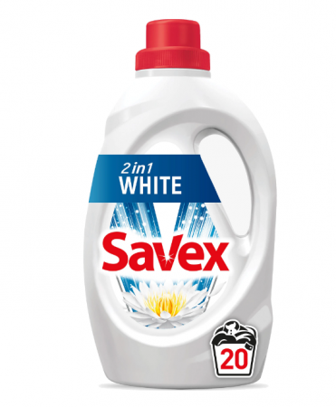 Detergent Rufe - Detergent lichid SAVEX 2IN1 WHITE, 20 spalari, 1.1L