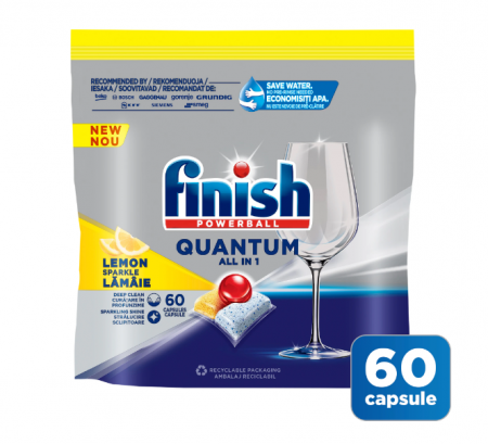 Detergent vase - Detergent capsule pentru masina de spalat vase Finish Quantum All in 1 Lemon, 60 spalari