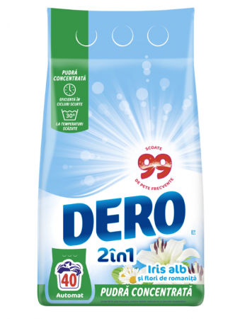 Detergent Rufe - Detergent de rufe pudra Dero 2in1 Iris Alb, 3kg, 40 spalari