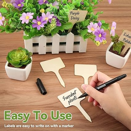 Set 60 Etichete din Lemn pentru Plante, Rezistente la Intemperii – Design în Formă de T, Ideal pentru Semănat, Răsaduri, Ghivece și Sere [2]