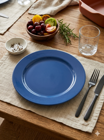 Farfurii - Farfurie intinsa rotunda 26.5 cm, ceramica, albastru, design modern, rezistenta, usor de curatat