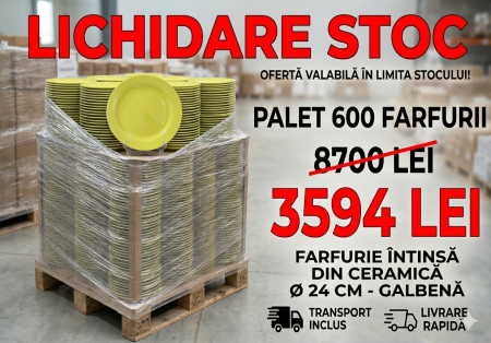 Palet cu 600 x Farfurie intinsa din ceramica, Ø 24 cm, galbena, pentru servire masa