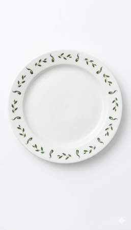 Bucatarie & Servire masa - Farfurie intinsa din portelan, Ø 24 cm, decor verde clasic, alb