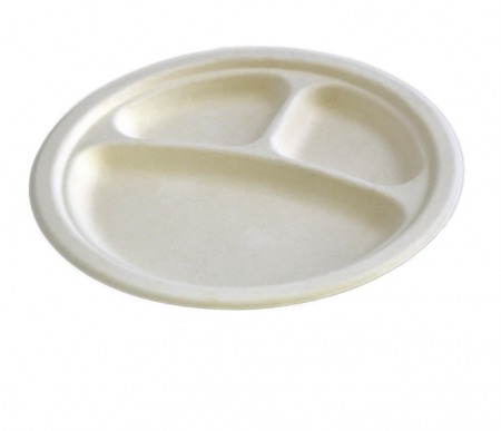 Vesela unica folosinta - Farfurii plate unica folosinta biodegradabile cf standard EN13432, 22.5 cm, 3 compartimente, 50 buc