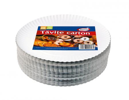 Vesela unica folosinta - Set 100 Tavite din Carton R2 Misavan, Diametru 26 cm, Albe - 9097