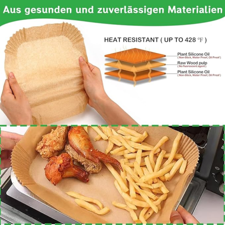 Hartie de copt pentru friteuza cu aer, set 160 bucati, 20.5 x 14 cm, dreptunghiulara, compatibila Ninja Dual si alte friteuze dual zone [2]