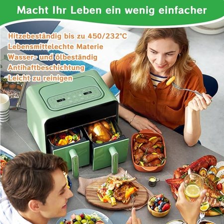 Hartie de copt pentru friteuza cu aer, set 160 bucati, 20.5 x 14 cm, dreptunghiulara, compatibila Ninja Dual si alte friteuze dual zone [3]
