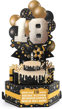 Lichidare Stoc - Felicitare 3D pentru 18 Ani, Felicitare Aniversară pentru Majorat cu Plic Negru, Cadou pentru Băiat, Iubit sau Prieten