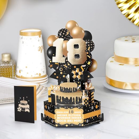 Felicitare 3D pentru 18 Ani, Felicitare Aniversară pentru Majorat cu Plic Negru, Cadou pentru Băiat, Iubit sau Prieten [4]