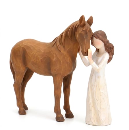Lenjerii de pat - Figurina decorativa Inger Pazitor cu Cai, pictata manual, statueta ornamentala pentru casa, cadou pentru femei si fete, decoratiune Craciun, aniversare
