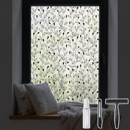 Textile & Decoratiuni - Folie Decorativă pentru Geam Black Vines, Vitraliu, Intimitate Zi și Noapte, Protecție Solară și Control Căldură, 44,5 x 200 cm