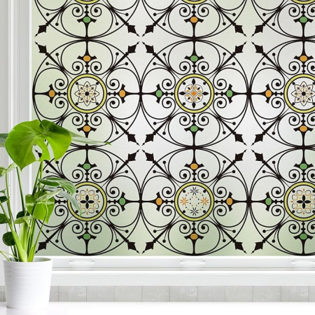 Accesorii pentru gradina - Folie geam opaca, film decorativ tip sticla mata cu model Iron Art, autocolant reutilizabil, 44,5 x 200 cm, pentru living, dormitor si bucatarie