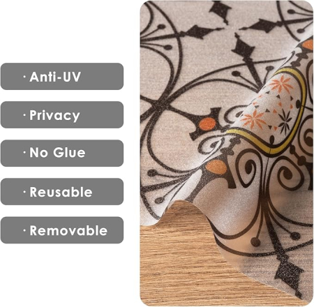 Folie geam opaca, film decorativ tip sticla mata cu model Iron Art, autocolant reutilizabil, 44,5 x 200 cm, pentru living, dormitor si bucatarie [4]