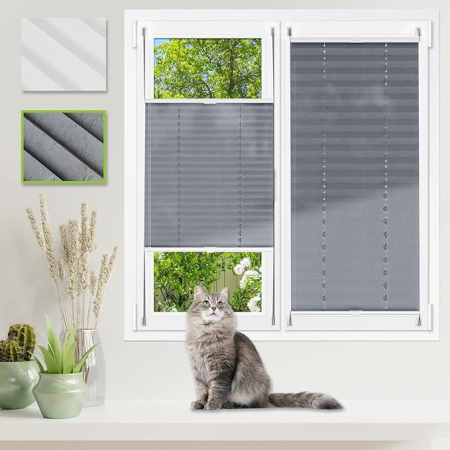 Lichidare Stoc - Rulou plisat Klemmfix fara gaurire, 75 x 130 cm, gri, protectie solara si intimitate