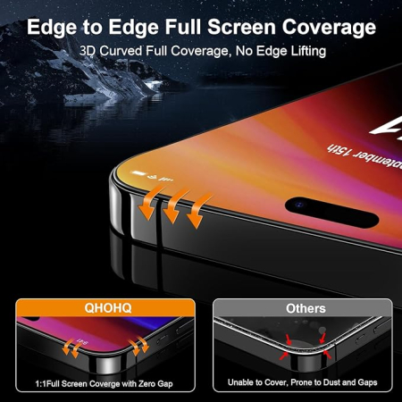 set 3 folii sticla securizata iPhone 16 + 3 protectii camera, 9H+ tempered glass, rezistent la socuri, full edge coverage, cu kit instalare [2]