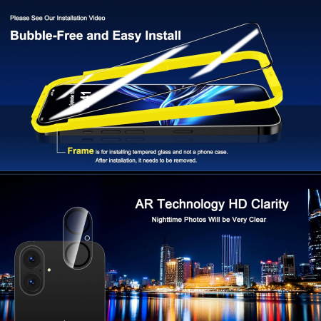 set 3 folii sticla securizata iPhone 16 + 3 protectii camera, 9H+ tempered glass, rezistent la socuri, full edge coverage, cu kit instalare [4]