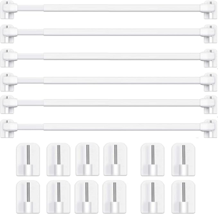 Set 6 tije extensibile BANJILI  70-120 cm, metalice, reglabile, cu fixare autoadeziva, pentru perdele si dulapuri, alb [1]
