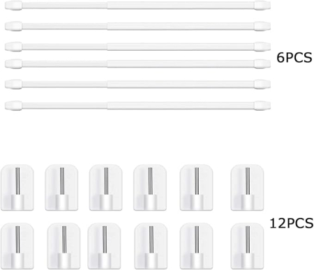 Set 6 tije extensibile BANJILI  70-120 cm, metalice, reglabile, cu fixare autoadeziva, pentru perdele si dulapuri, alb [2]