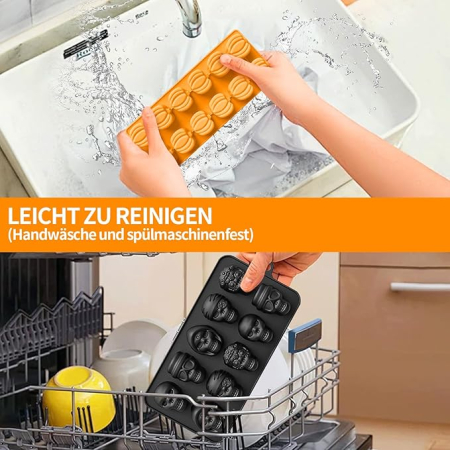 Set 3 forme de ciocolata din silicon, schelet si dovleac, cu 2 pipete, antiaderente, pentru Halloween, Paste si dulciuri [5]