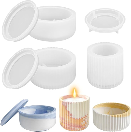 Forme prajituri - Set 3 Matrițe din Silicon pentru Rășină – Cutii de Depozitare cu Capac, Suporturi pentru Lumânări, Ghivece, Borcane Decorative