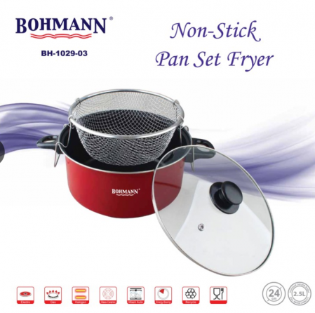 Oala tip friteuza Bohmann 2 in 1 cu capac, 24 cm si 2.5L, rosie [4]