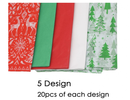 Hârtie de împachetat Crăciun BAISDY – 100 coli, 35 × 50 cm, 5 modele festive [1]