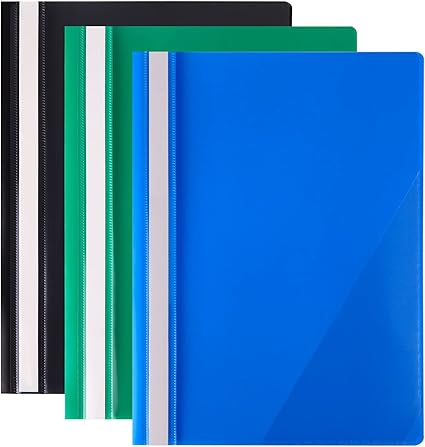 Lichidare Stoc - Set 24 dosare proiect A4 Hotyin, din plastic, coperta transparenta, buzunar triunghiular, 2 prinderi metalice, 3 culori