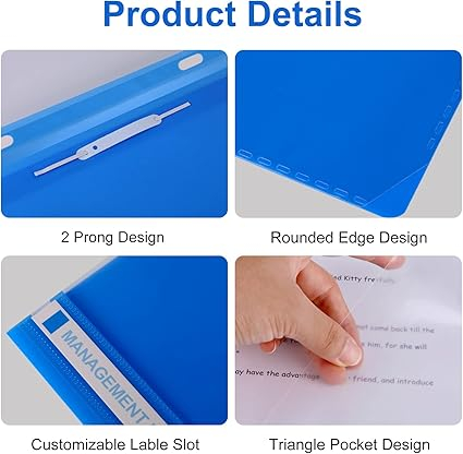 Set 24 dosare proiect A4 Hotyin, din plastic, coperta transparenta, buzunar triunghiular, 2 prinderi metalice, 3 culori [4]