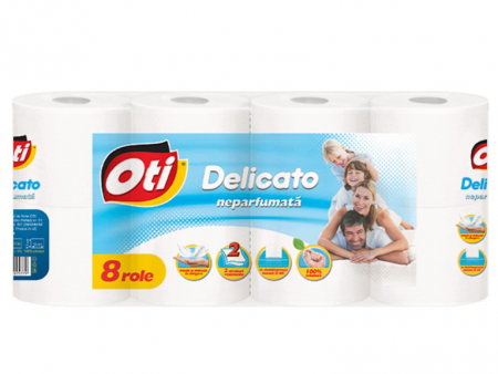 Consumabile de hartie - Hartie igienica OTI Delicato, 2 straturi, 8 role, neparfumata