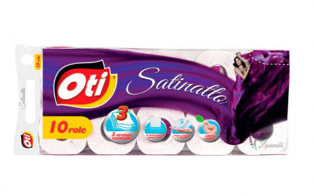 Consumabile de hartie - Hartie igienica OTI Satinatto, 3 straturi, 10 role, parfum lavanda
