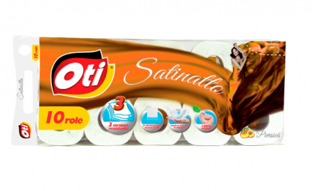 Curatenie - Hartie igienica OTI Satinatto, 3 straturi, 10 role, parfum piersica