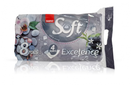 Hartie igienica - Hartie Igienica Sano Paper Toilet Excelance, 4 straturi, 8 role
